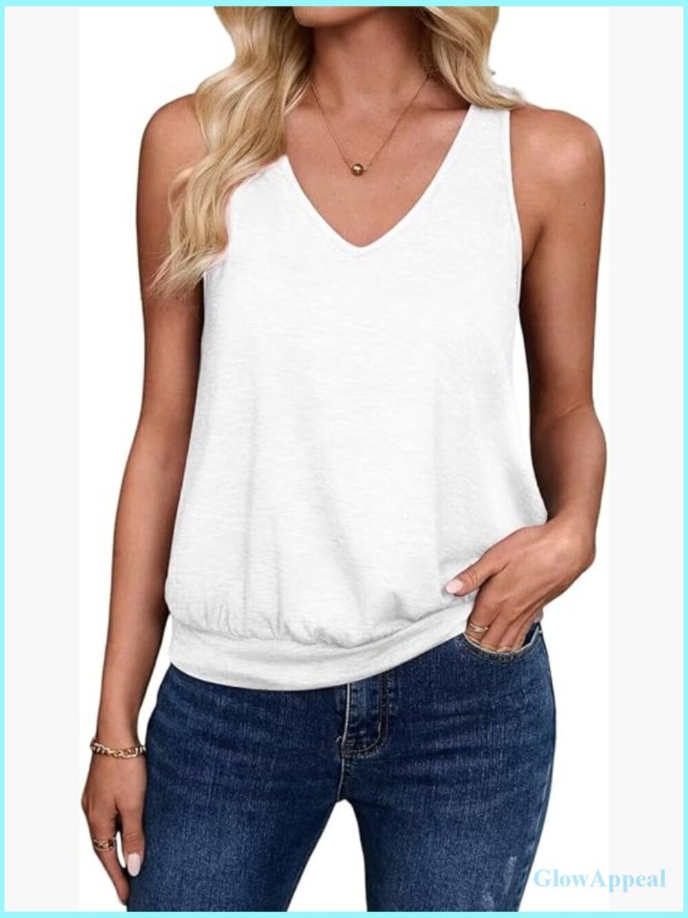 V-Neck Sleeveless Tank Top Loose Fit Summer Casual Polyester Blend